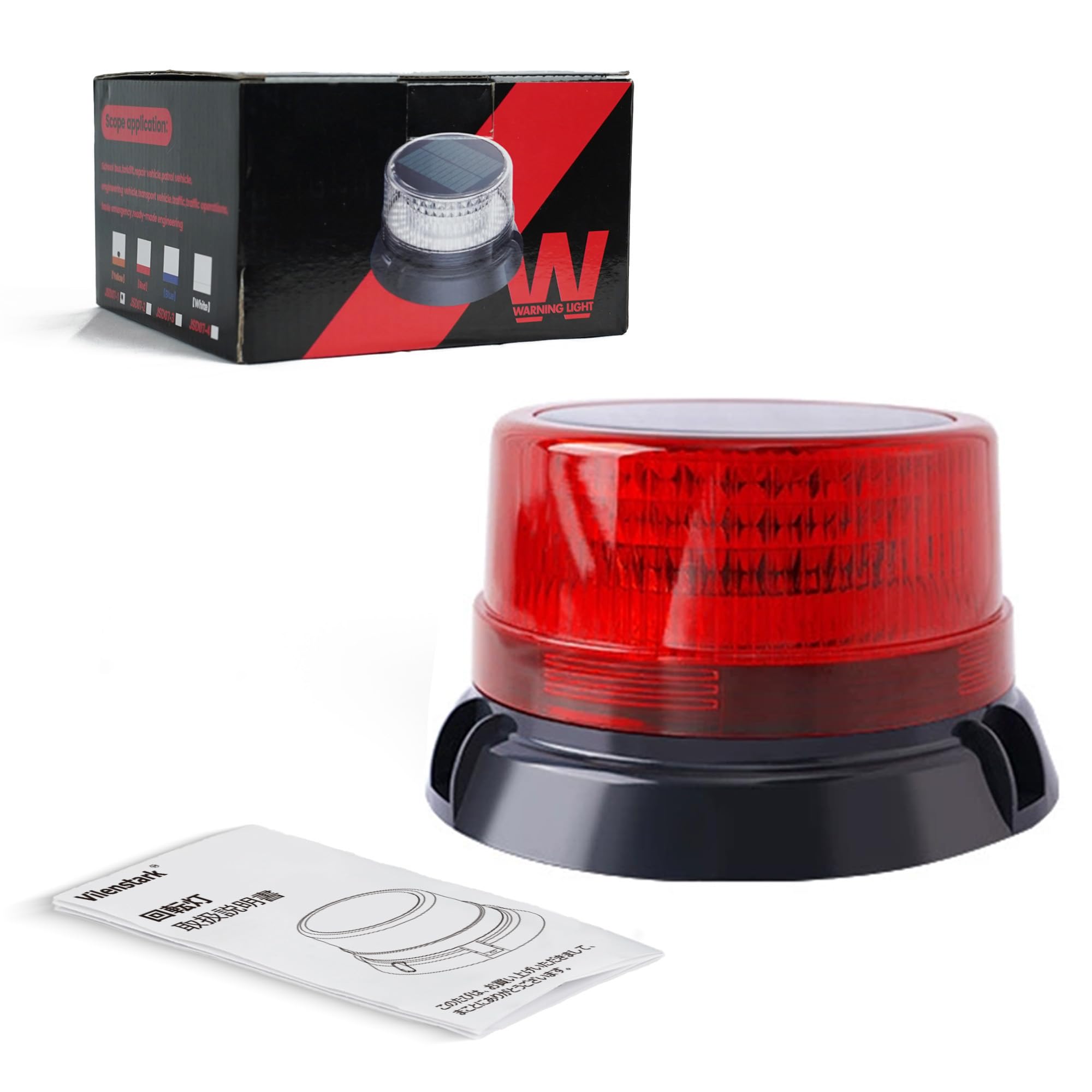 

Vilenstark Solar & USB Rechargeable Rotating Flashing LED Warning Light, Emergency Signal Light, Waterproof Shell, SOS, 1 Piece