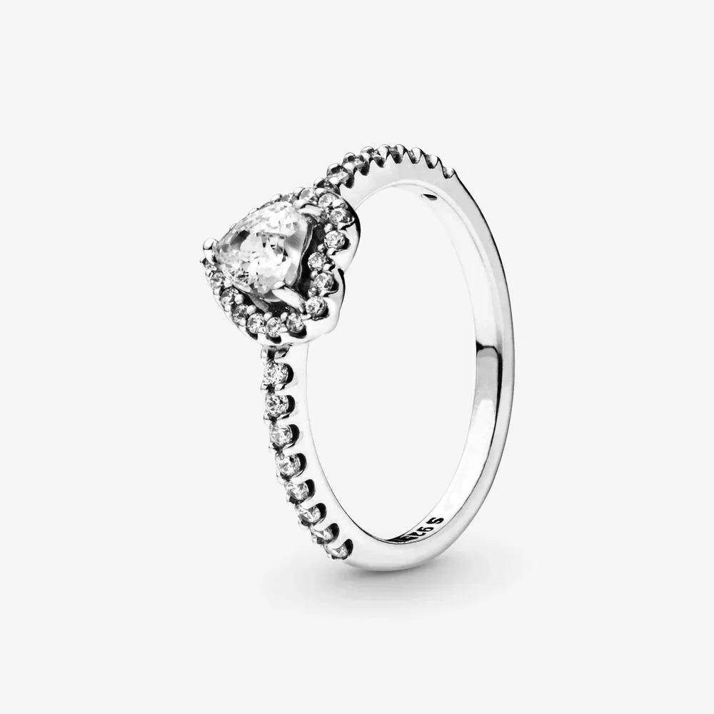 High quality 925 silver gold ring luxury heart-shaped crown circular zircon ring women's charm jewelry gift