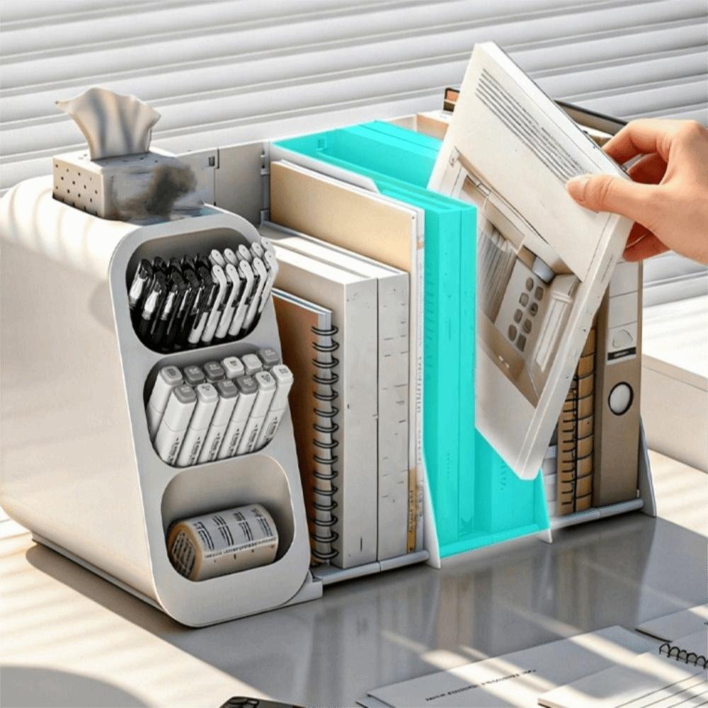 Foldable Student Book Shelf Multi Compartments File Holder Desktop Storage Box Dorm Room