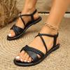 Large size 25 summer new woven belt open-toed flat-soled sandals women wear elastic beach sandals