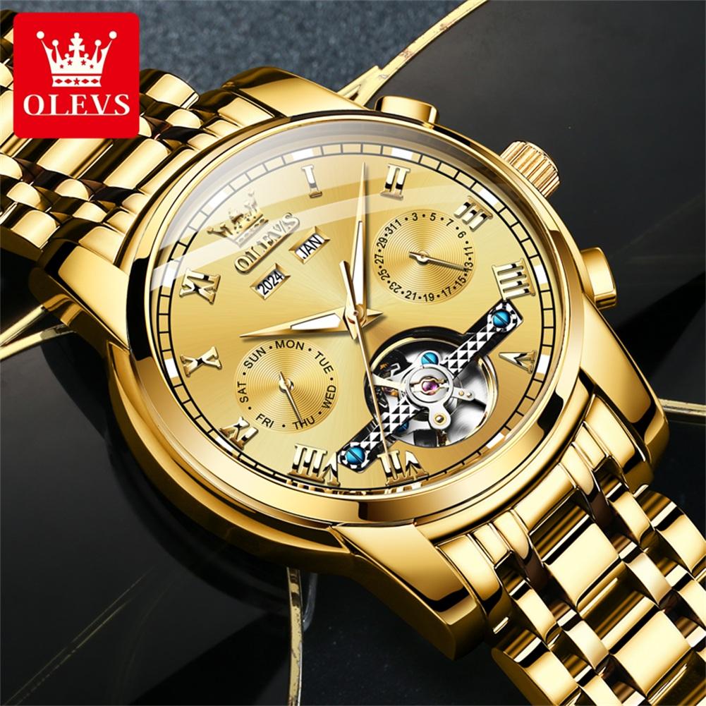OLEVS 6607 Luxus Automatikuhr für Herren Skelett-Design Herrenarmbanduhr Wasserdicht Original Mechanisches Uhrwerk Uhr