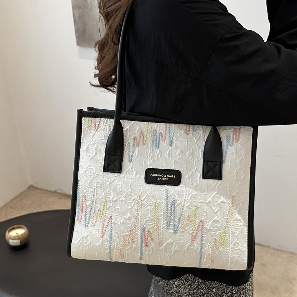 Large capacity canvas bag women's summer fashion mommy bag commuter shoulder tote bag going out portable short trip bag