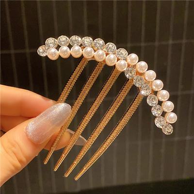 Einfache Perle Wasser Diamant Metall Pfanne Haareinsatz Kamm Mode Kamm Haarnadel Muttertag Feiertagsgeschenk Haarschmuck