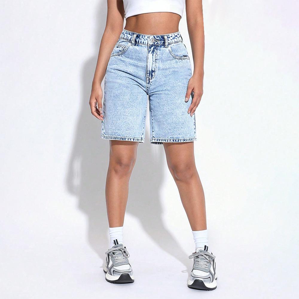Women's High Waist Denim Shorts Dark Blue Casual Slim Fit Summer Shorts