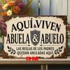 Metallposter Wandkunst Vintage Retro Spanisches Zitat AQUI VIVEN ABUELA ABUELO für Wohnzimmer