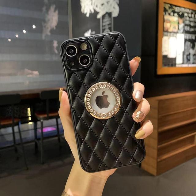 

Роскошный полый чехол для телефона со вспышкой из искусственной кожи для Iphone 13 Pro Max 12 11 7 8 Plus X Xs Xr, защитный чехол для объектива с решеткой for iphone 13 чёрный