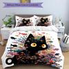 3-teiliges buntes Bettwäsche-Set mit Fisch- und Kätzchen-Print, weiche und bequeme Bettbezug für Schlafzimmer, Gästezimmer (1 Bettbezug + 2 Kissenbezüge, Pi