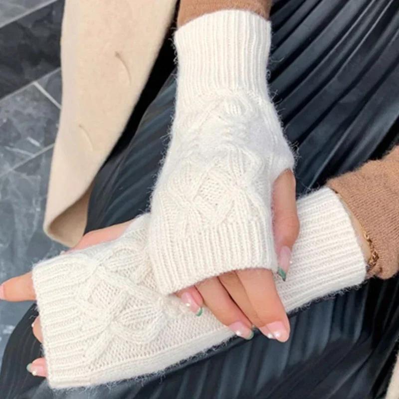 Half Finger Gloves For Women Winter Soft Warm Wool Knitting Arm Gloves Soft Warm Half Finger Handschoenen Unisex Mitten Guantes