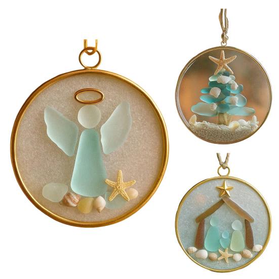 Sea Glass Nativity Christmas Ornament Beach-Inspired Hanging Ornament Nativity Christmas Tree Decoration for Xmas Tree Coastal Home Decor
