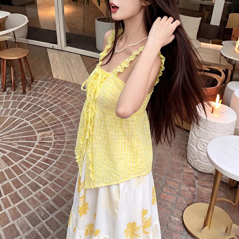 ZANZEA Women Casual V-Neck Plaid Print Summer Sleeveless Camisoles M