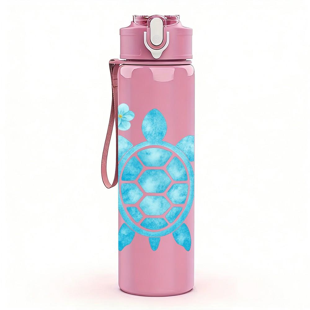 1PC Light Blue Sea Turtle Cartoon 750ml Color Plastic Sports Water Bottle Leakproof Flip Straw Lid Suitable for Sports Office Home Use