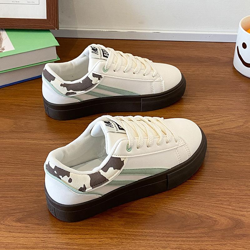 Trend Fashion Thick Baseplate Shoes Women's Spring Summer Regular Versatile Round Head Shallow Mouth Lace-up Canvas Sports and Leisure Board Shoes