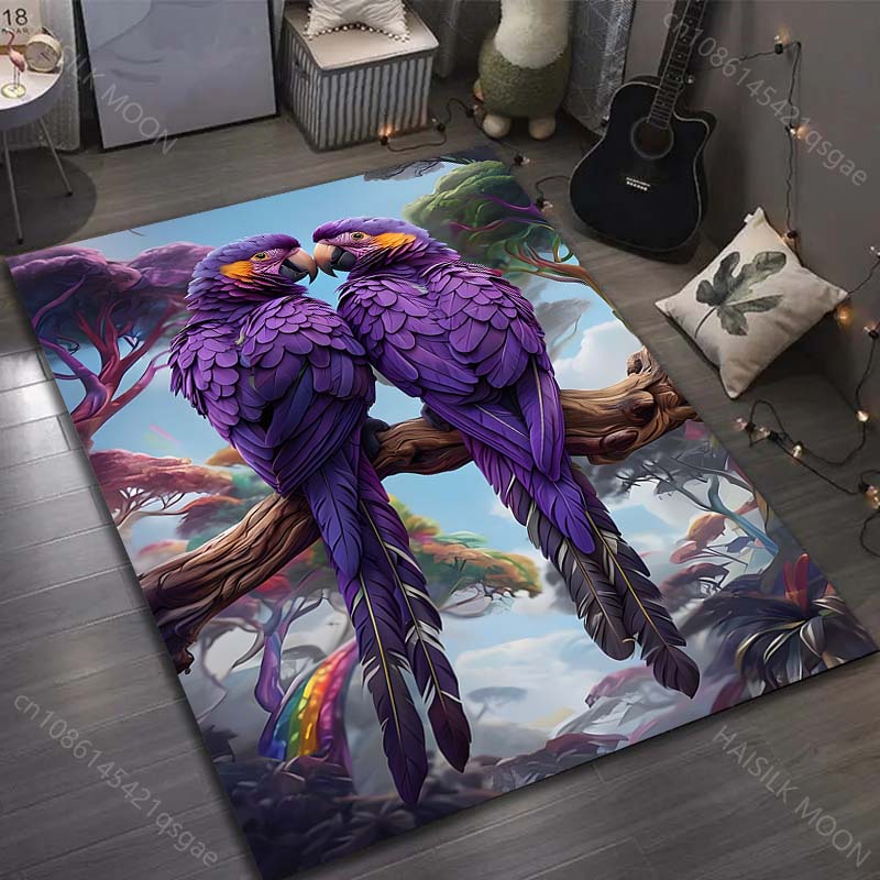 Forest Purple Parrot Print Carpet for Bedroom Living Room Bedside Sofa Floor Mat Modern Home Decor Area Rug for Gifts
