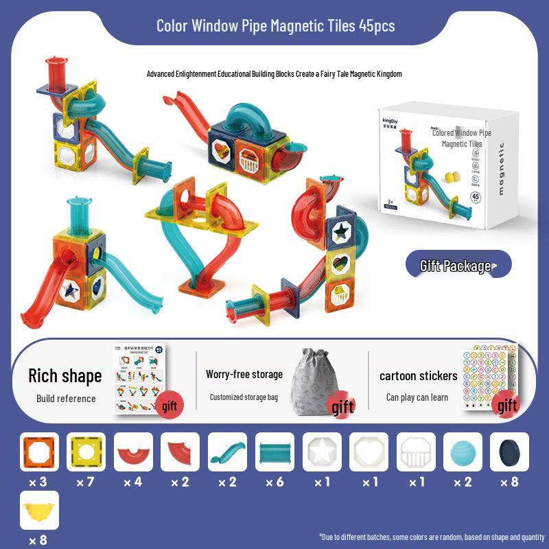 Magnetic Stained Glass Building Tiles - Brain-Boosting Interlocking Blocks for Kids Ages 3-6