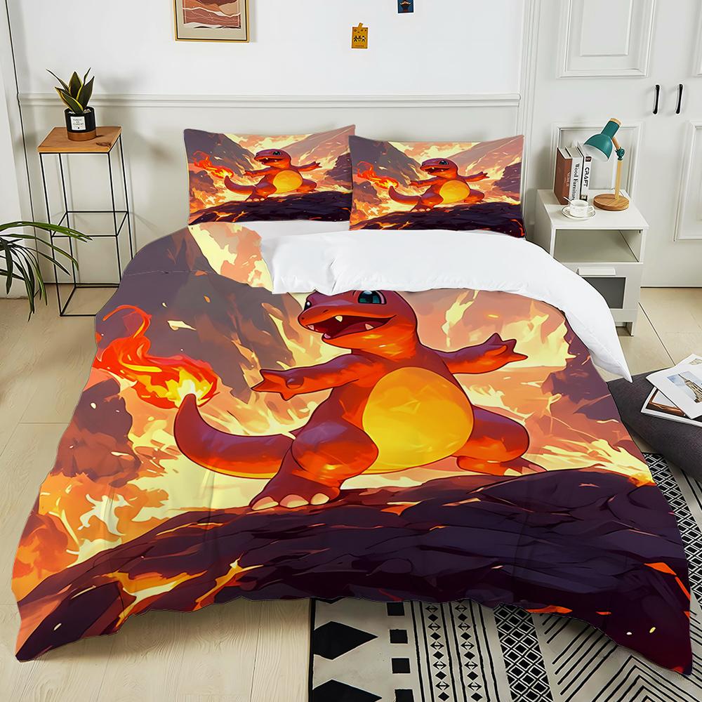 10 Sizes Pokémon Charizard Printed 3PC Bedding Set Duvet Cover  Adult Kids Birthday Gift Full Size Bedding Set Luxury for Gifts