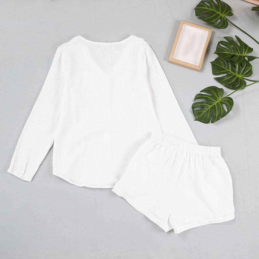 Women's Fashion Casual Solid Color Long Sleeve Top And Shorts Suit