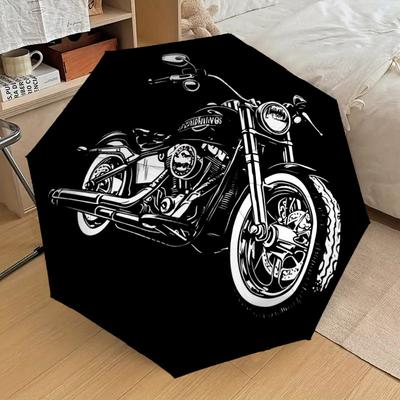 1PC Motorcycle Illustration Umbrella-9-Rib Reinforced, Automatic Open, Lightweight & Durable, Cute Fashion Accessory for Outdoor-P0783