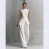 Europe, America, Drape Cotton and Linen Shirt Solid Color Fashion Temperament Sleeveless Trousers Suit