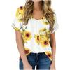 Tricou cu decolteu în V cu imprimeu floarea soarelui, tricou casual cu mânecă scurtă pentru primăvară și vară, îmbrăcăminte pentru femei