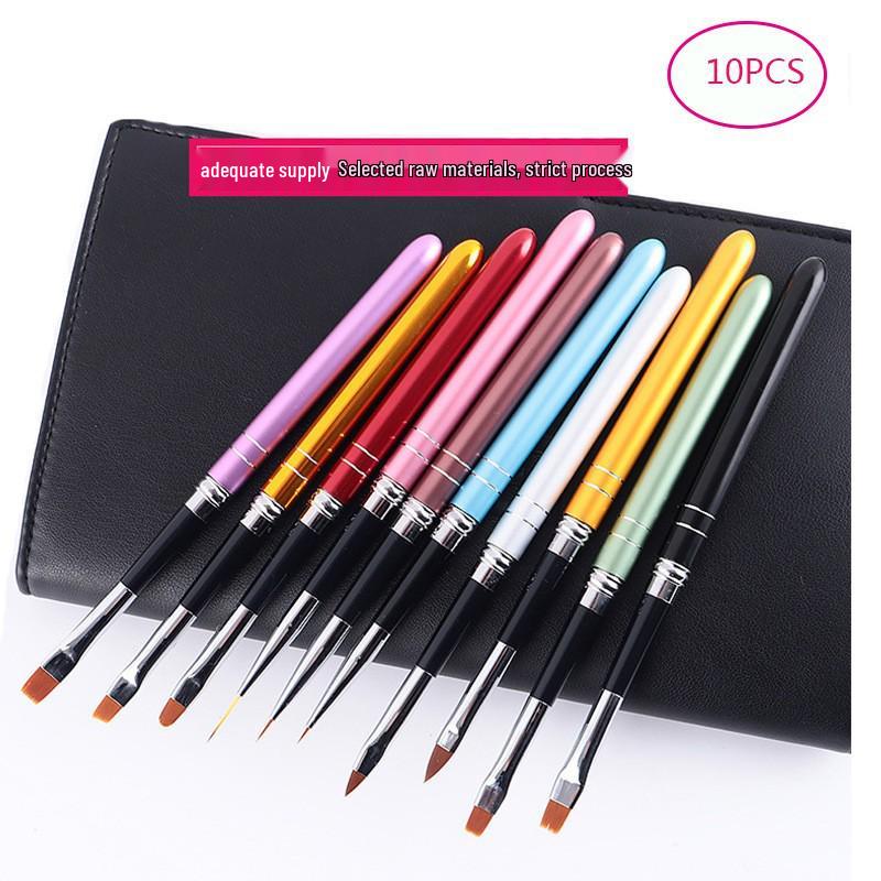 10-Piece Nail Art Gel Polish Pen & Brush Set: Round/Flat Heads for Liner, Flowers, Painting & Blending Brushes