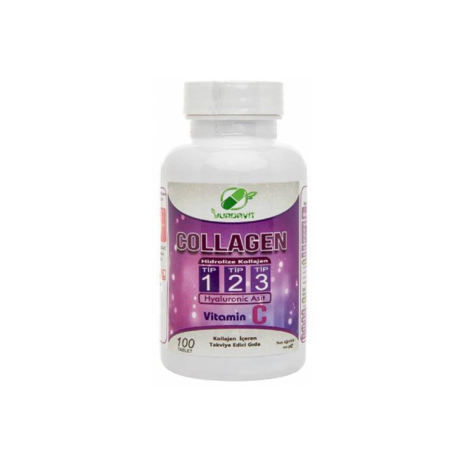 

Hydrolyzed Collagen (type) Type (type) 1-2-3 Hyaluronic Acid Vitamin C 100 Tablets