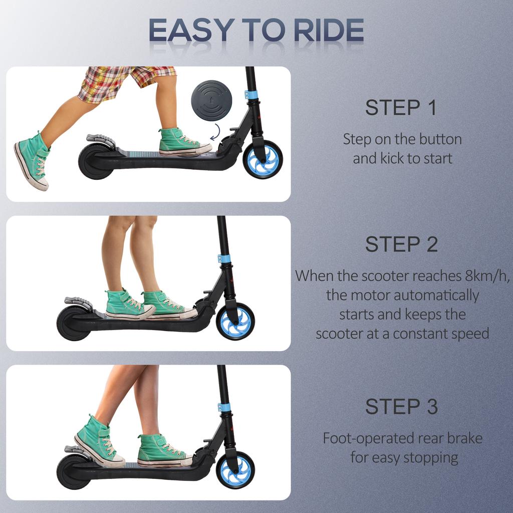 Folding Electric Scooter with Brake, for Ages 6+ Years, 8km/h Maximum Speed, Blue