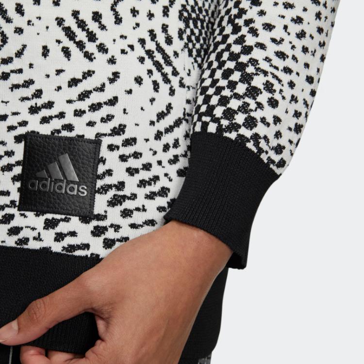 Adidas Back Three Stripe Design Ribbed Cuff Round Neck Long Sleeve Knit Sweater Women Sweater Gray White HM7627