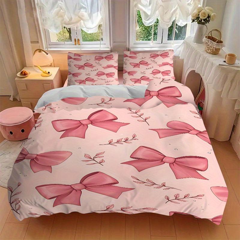 3pcs Bow Floral Bedding Cover Set, Fashion Classic Popular Print Bedding Set, Soft Comfortable, All - Season Use, For Bedroom, Guest Room150