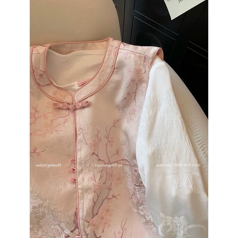 Pink plum blossom jacquard vest women 2025 new sweet temperament stacked vest