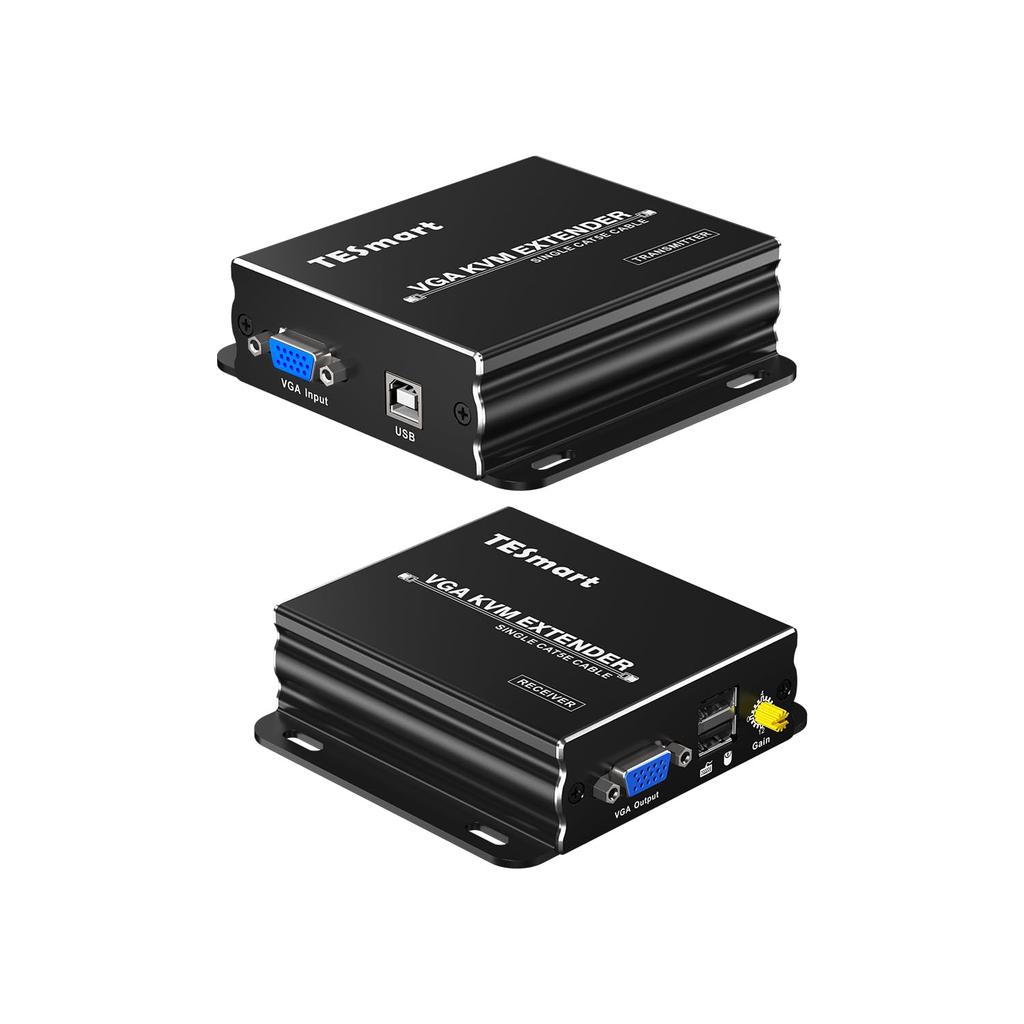 TESmart KVM VGA Extender, 300m (984ft) Extender, VGA LAN Cable Extender, 1080P@60Hz via Single UTP/FTP (CAT5e/6) Cable, 1 Transmitter + 1 Receiver