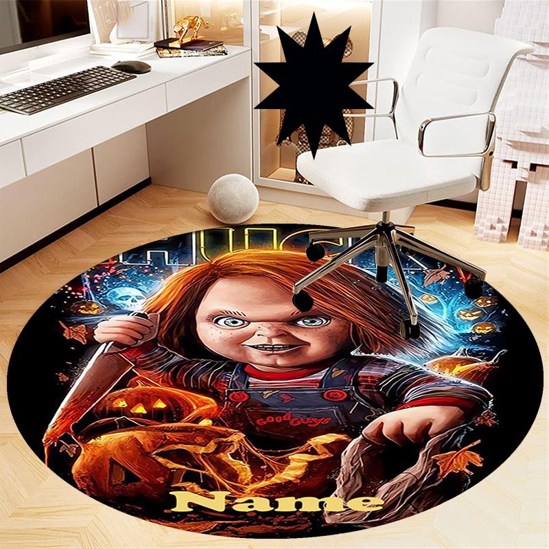 Custom Name Chucky Printed Round Rug Carpet Chair Rug Area Rug Entryway Doormats,for Office Chair Living Room Bedroom Kitchen Room.