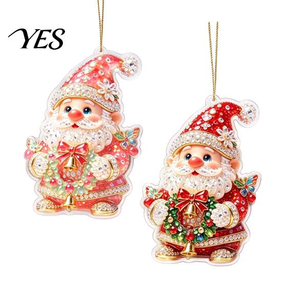 Seasonal Celebration Hanging Signs Santa Claus Christmas Pendant, 2D Flat Decorative Figure with Lanyard, Xmas Gift Bag Tags Acrylic Ornament for Tree