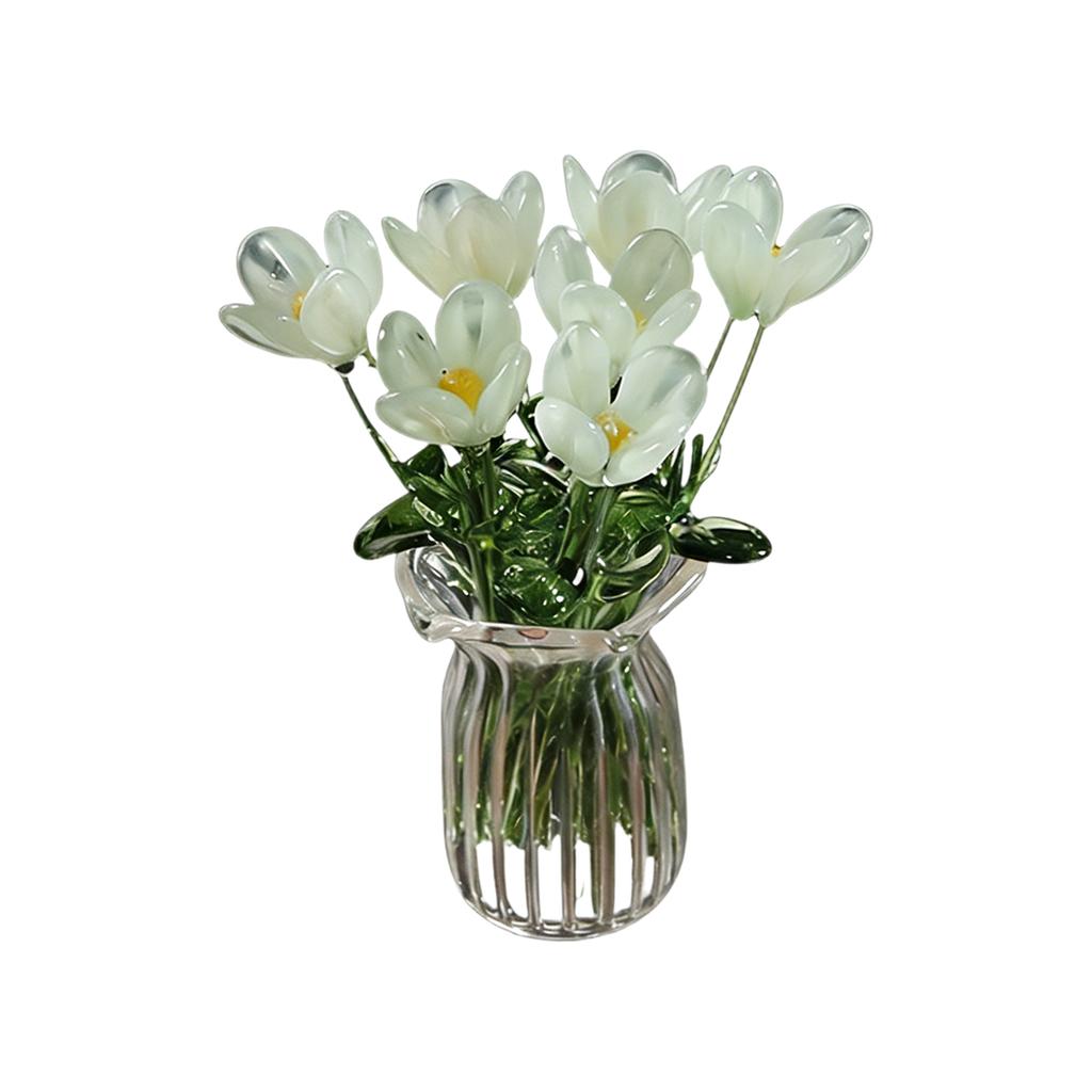 Glasblumen in Vase, Glasblumen in Vase mit Stielen, 7 Farbige Miniatur-Glasblumen, Glasblumenstrauß zum Muttertag