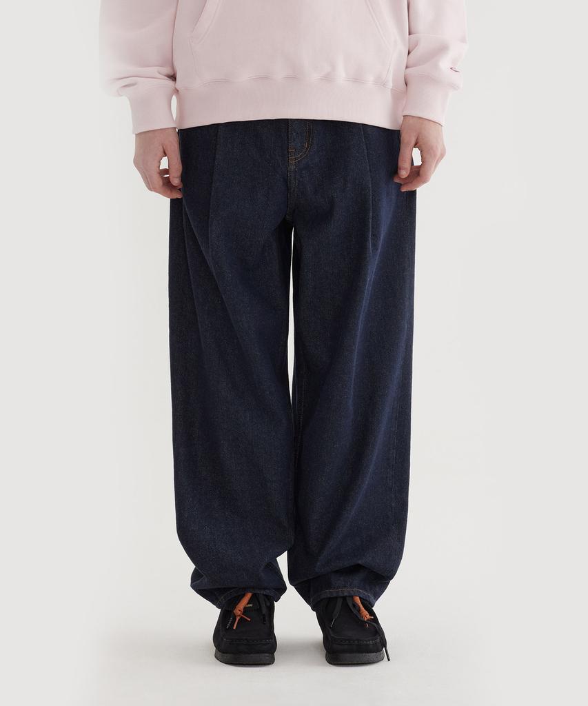 COVERNAT Semi-Wide Washed Denim Pants Indigo