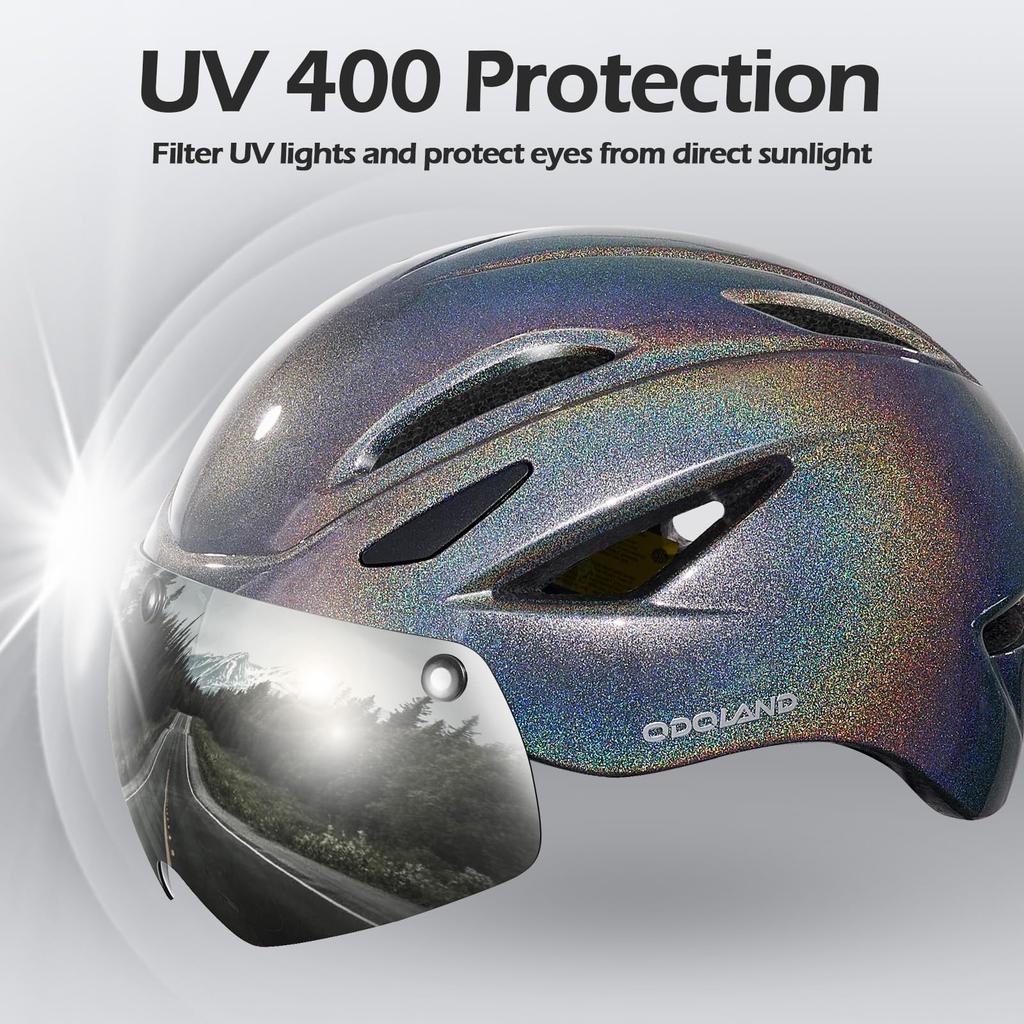 Odoland Bicycle Helmet with Magnetic High Impact Ultra High Chin Sun Adjustable City Road Sports Helmet Goggles, ASTM/CE/CPSC Certified, Rigidity,