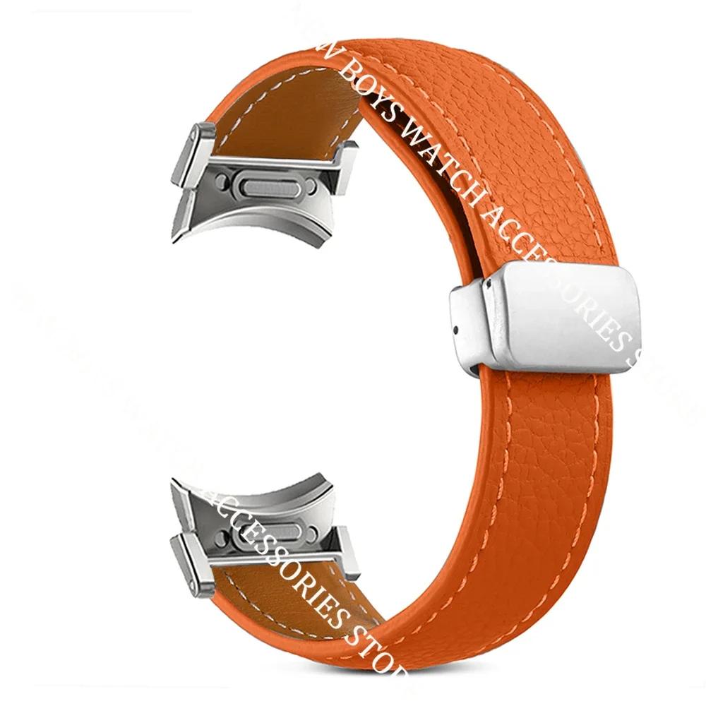 

Кожаный ремешок без зазоров для Samsung Galaxy Watch 7/6/5 40мм 44мм 6 Classic 47мм 43мм Ремешок Quick Fit Белый Магнитная D-Пряжка Ремешок Galaxy 7 40mm 44mm