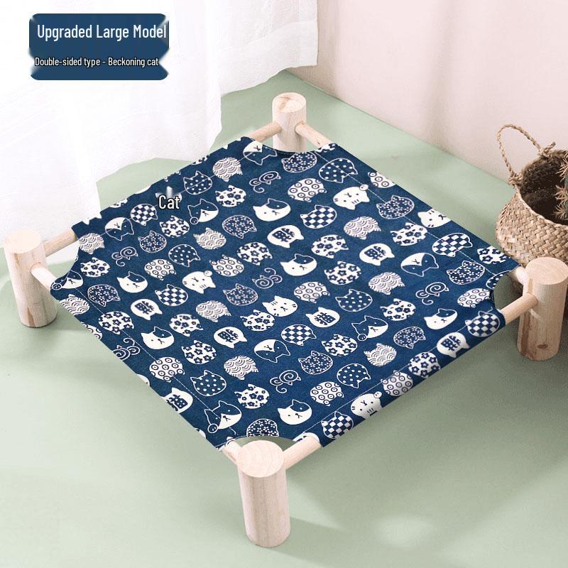 Breathable Pine Wood Rattan Woven Folding Pet Bed - Moisture-proof, Removable, Washable, Four Seasons Style.