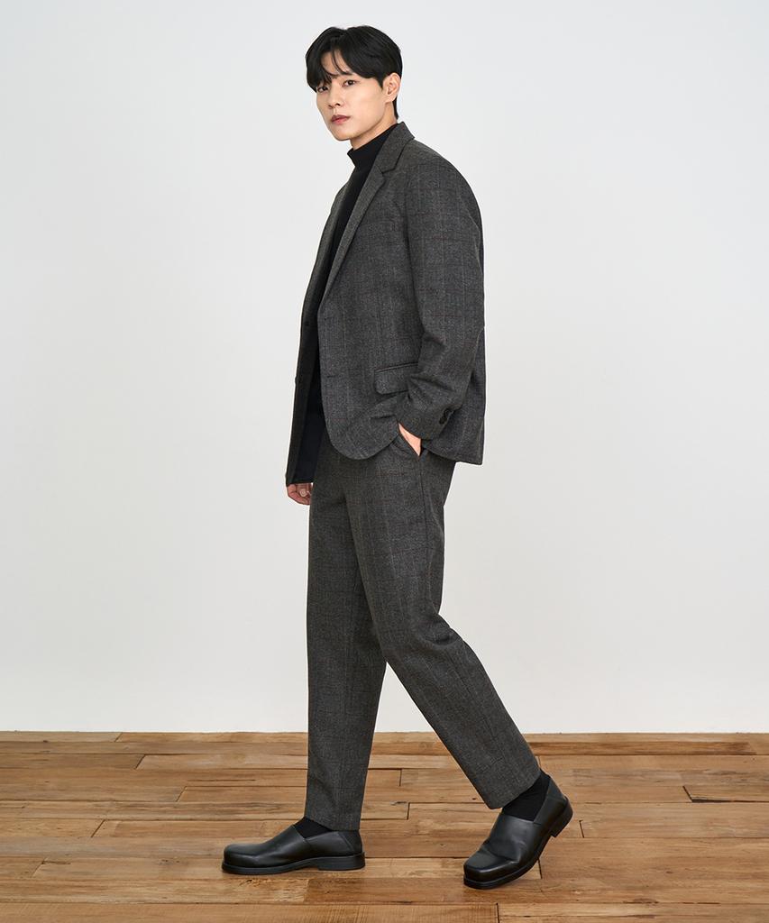 Prairie (Set) Wool Herringbone Check Blazer Setup (Charcoal)