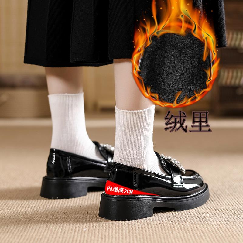 Hyde princess rhinestone velvet thick sole inner height increase loafer single shoes women small leather shoes women