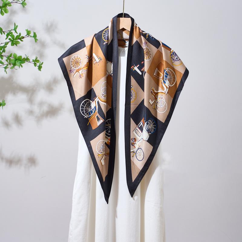 Summer Atmosphere Wearing Belt Waist Seal Twill Silk Simulation Silk Cool Triangle Scarf Cashew Print Women's Silk Scarf