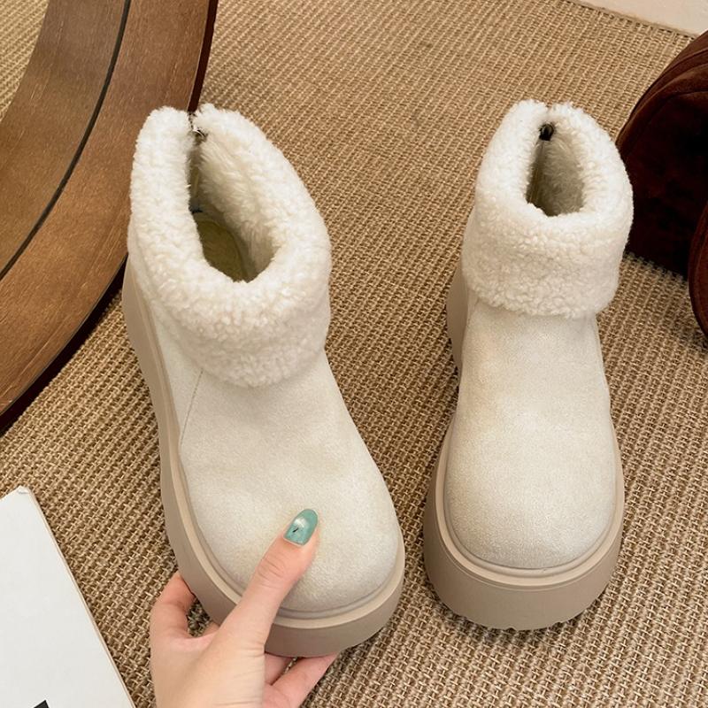 Autumn Winter Thick Sole Women Fur Snow Boots Concise Height Increase Shoes Ladies Outdoor Comfort Warm Cotton Short Booties