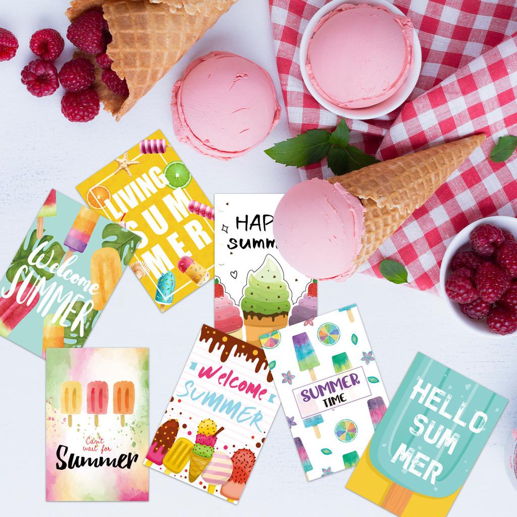 Summer Themed Colorful Ice Cream Pattern Greeting Card Envelope Set Sticker