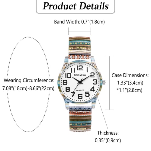Bohemia Elastic Strap Watch for Seiko: Easy-to-Read Arabic Numerals, Analog Quartz Movement, Waterproof, Stylish, Unisex, Floral Print, Elastic Strap,