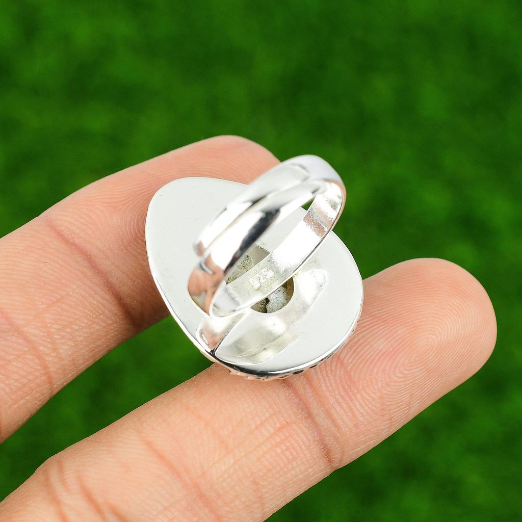 Mothers day Deal Mother Of Pearl Stone Ethnic Stackable Ring 925 Sterling Silver