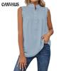 Summer Women's Vest Sleeveless High Neck Button-frilly Loose Casual Top