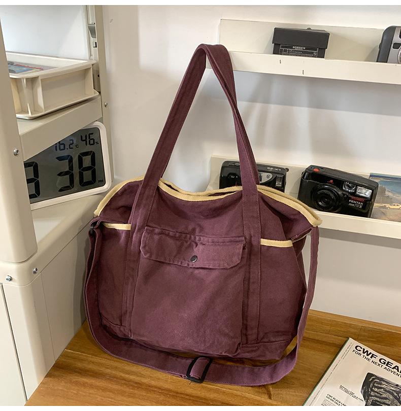 

Большая вместимость простая однотонная парусиновая сумка литературный ленивый стиль универсальная сумка-тоут сумка для занятий повседневная диагональная универсальная сумка-мессенджер фиолетовый