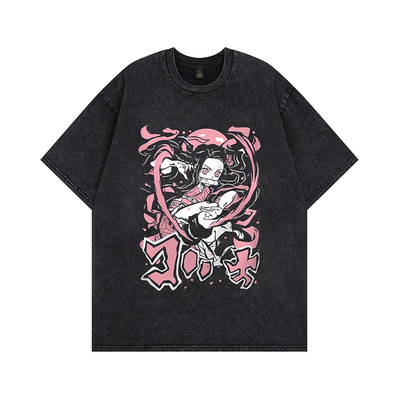 Hip-hop Heavy Washing Water Old Cartoon Short-sleeved OVERSIZE Loose Men's and Women's Same T-shirt American High Street Tide Brand