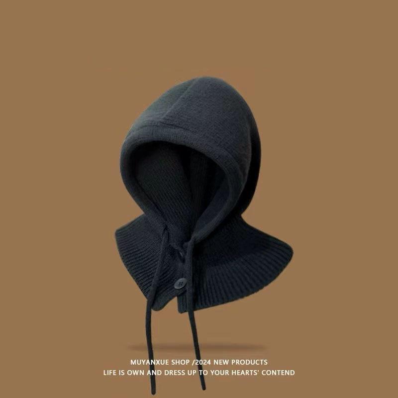 Winter Knitted Hooded Scarf Hat Women Warm Ear Protection Cap Outdoor Cycling Cold-Proof Integrated Neck Warmer Fashion Hat