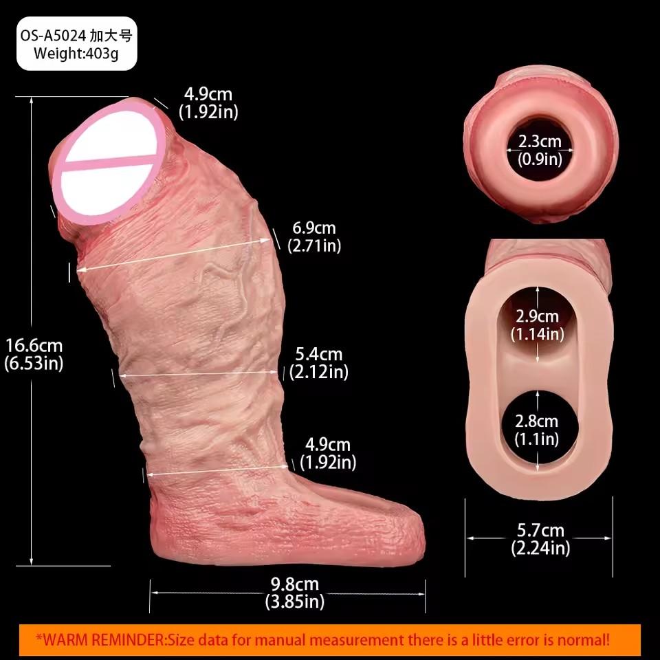 FAAK Realistic Penis Sleeve Size S M L XL Silicone Open-ended Dick Sheath Ring Realistic Hollow Dildo Sex Toy Cock Enlargement