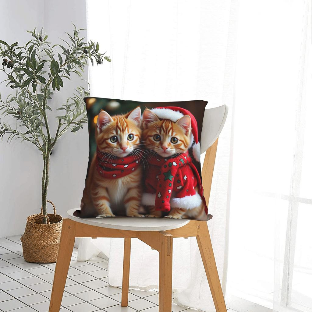 Pillow Cover Christmas Kittens (2)  Cute Funny Pillow Case For Sofa Couch Bed Living Room Pillowcases